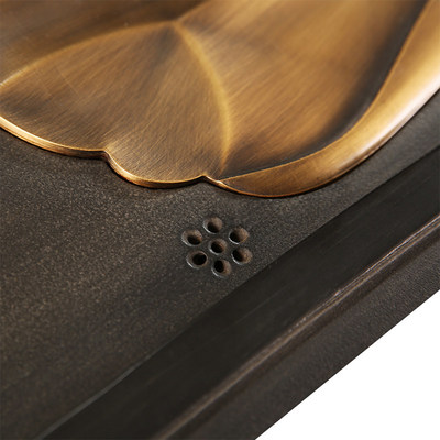 荷月茶台新中式家具茶盘乌金石纯铜实木饰面镶嵌铜线条